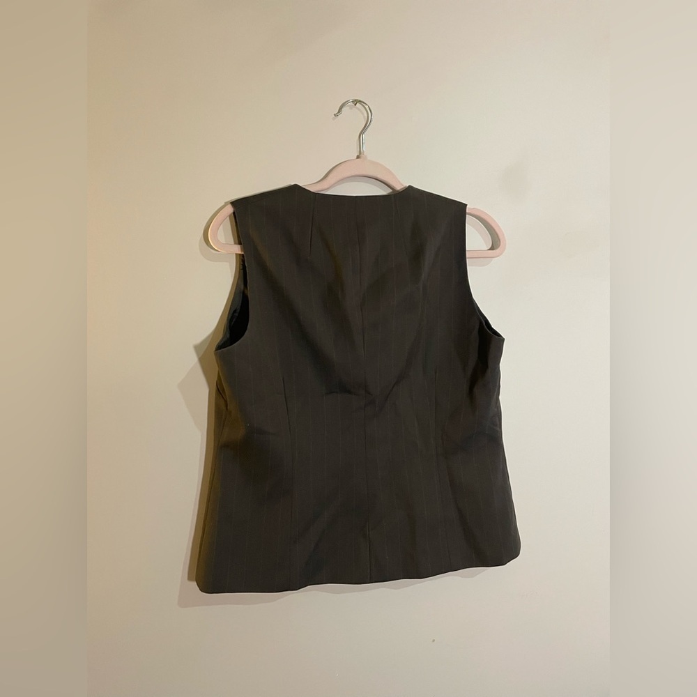 Dark Brown Pinstriped Button Vest - Picture 4 of 4